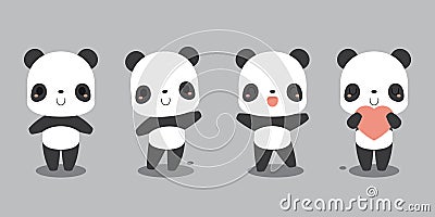 Set of cute giant panda bear cartoon characters. Vector Illustration