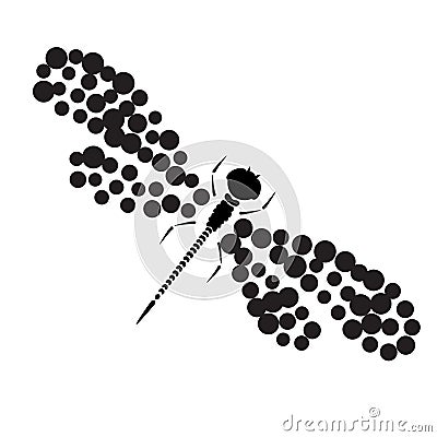 Vector dragon-fly silhouette. Cartoon graphic illustration of damselfly isolated with black and white wings. Sketch Vector Illustration