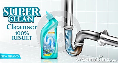 Vector drain pipe cleaner ad poster, detergent Vector Illustration