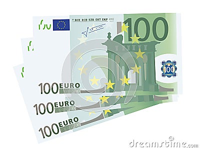 Vector drawing of a 3x 100 Euro bills (isolated) Vector Illustration