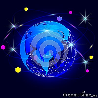Vector drawing of abstract the globe with meridians on a dark background Vector Illustration