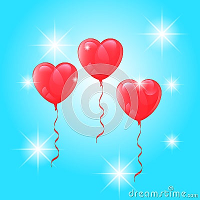 Vector drawing balloons heart shaped on sky background with highlight. Vector Illustration