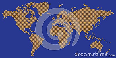 Big Tetragon world map vector orange on blue Vector Illustration