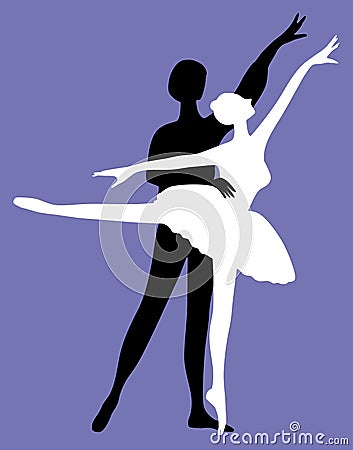 Vector drawing of black and white silhouettes couple graceful ballet dancers Vector Illustration
