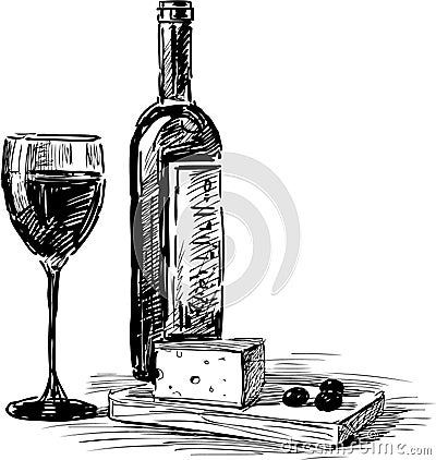 Grape wine and cheese Vector Illustration