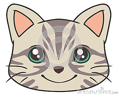 Vector drawing of cartoon style face of a cute gray tabby cat Vector Illustration