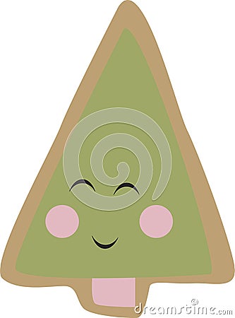 Vector drawing of a Christmas tree with cute faces with eyes Stock Photo