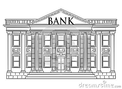 Vector Drawing of Classic Bank Building as Finance and Investment Symbol Vector Illustration
