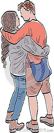Vector drawing of couple young loving people embracing Vector Illustration