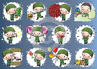 Vector drawing cute army Vector Illustration