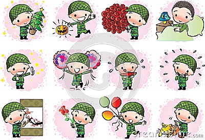 Vector drawing cute army Vector Illustration