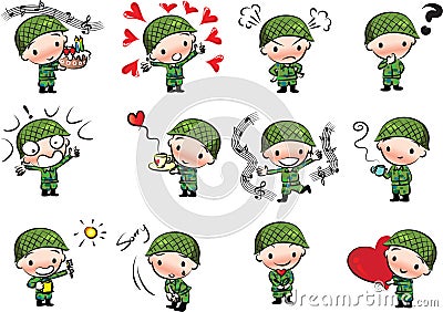 Vector drawing cute army Vector Illustration
