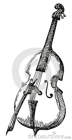 Vector drawing Double Bass with a bow Stock Photo