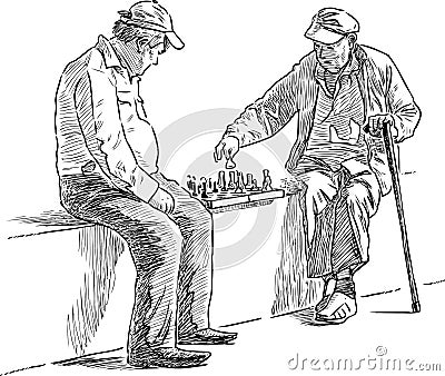 Seniors men play chess Vector Illustration