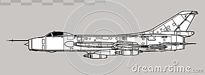 Sukhoi Su-7B Fitter-A. Vector drawing of fighter-bomber aircraft. Vector Illustration