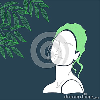 Vector drawing of a girl with green hair. Vector Illustration