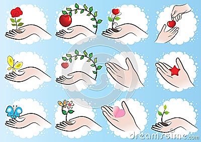 Vector drawing hand action set Stock Photo