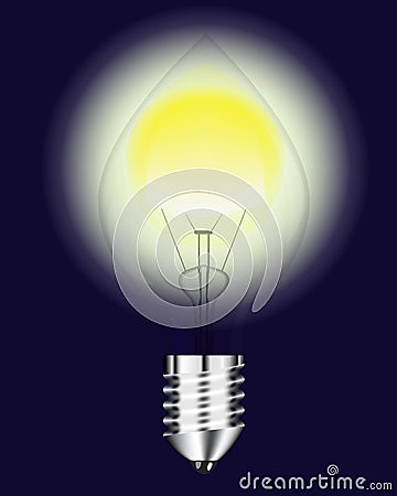 Vector drawing image electric lamp filament against a dark background with warm light Vector Illustration