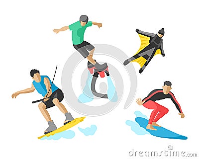 Vector drawing jumping extremesilhouettes illustration life skateboard set speed skydiver skateboarder roller skate Vector Illustration
