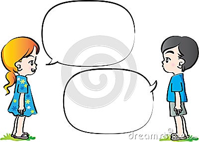 Vector drawing kids talk with speech bubble Stock Photo