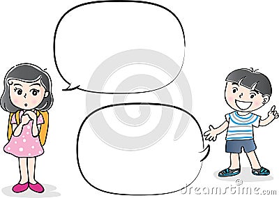 Vector drawing kids talk with speech bubble Vector Illustration