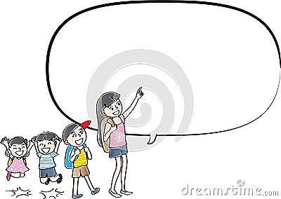 Vector drawing kids talk with speech bubble Vector Illustration