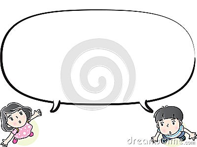 Vector drawing kids talk with speech bubble Vector Illustration