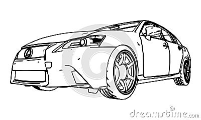 Vector drawing Lexus GS made in black contour lines on a white background. Vector Illustration