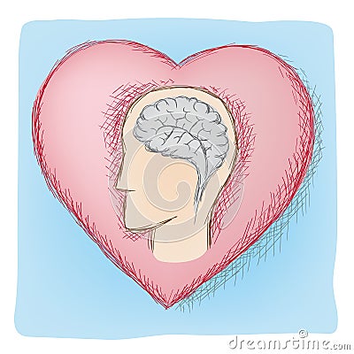 Head and heart connected organs Vector Illustration