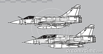 Dassault Mirage 2000. Vector drawing of modern multirole fighter. Vector Illustration