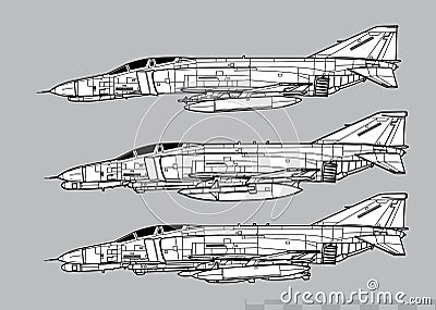 McDonnell Douglas F-4E Phantom II. Vector drawing of multirole fighter. Vector Illustration