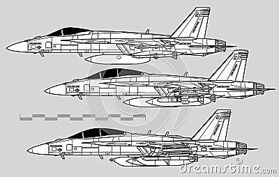 Boeing F-18E Super Hornet. Vector drawing of navy multirole fighter. Image for illustration and infographics Vector Illustration