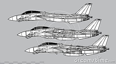 Grumman F-14 Tomcat. Vector drawing of navy supersonic interceptor. Vector Illustration