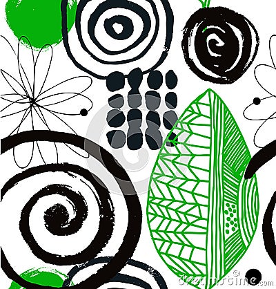 Vector drawing pattern with decorative ink drawn elements. Grunge abstract background. Vector Illustration