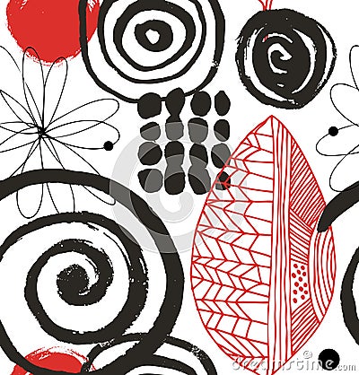 Vector drawing pattern with decorative ink drawn elements. Grunge abstract background. Vector Illustration