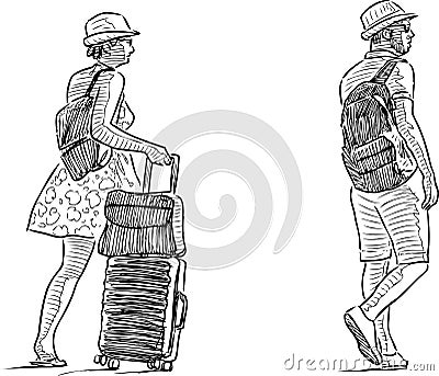 Sketch of a couple of vacationers Vector Illustration