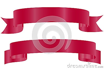 Vector drawing. Red shiny curved ribbons isolated on white background. Realistic design, element for greeting or gift Vector Illustration