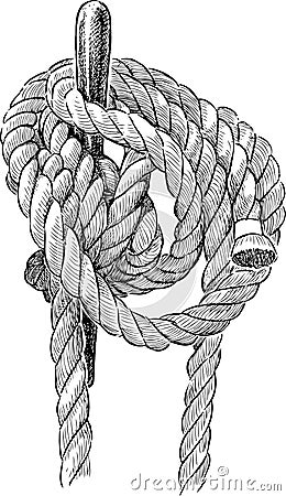 Knotted rope of the rigging of a sailing ship Vector Illustration