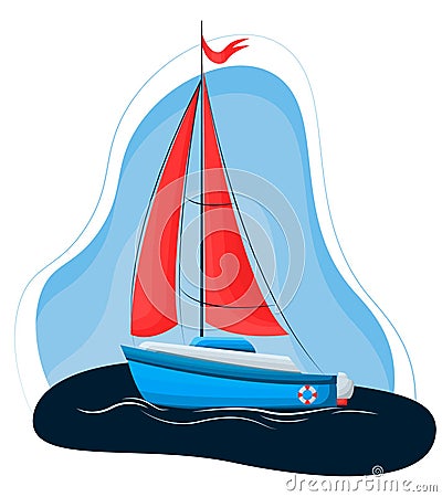 Vector drawing of a sailing boat. Luxury marine sailing regatta banner vector illustration. Yacht with scarlet sails Vector Illustration