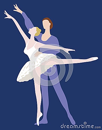 Vector drawing of silhouettes couple graceful ballet dancers Vector Illustration