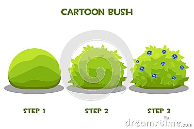 Vector drawing step by step of a flowering bush. Vector Illustration