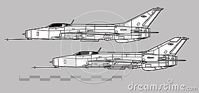Mikoyan MiG-21. Vector drawing of suoersonic interceptor. Vector Illustration