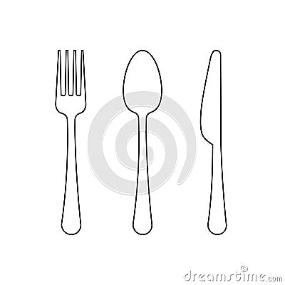 Vector drawing of a thin line of a fork, a spoon and a knife, a flat linear icon Stock Photo