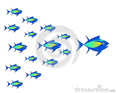 Vector image of tuna, shoal of fish. Vector Illustration