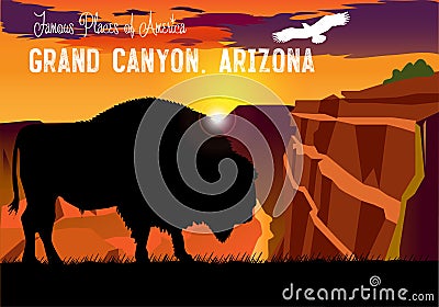 Vector drawing. View of the Grand Canyon. Vector Illustration