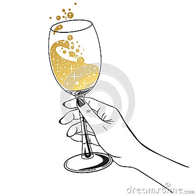 Glass of wine in woman`s hand. Vector illustration Vector Illustration