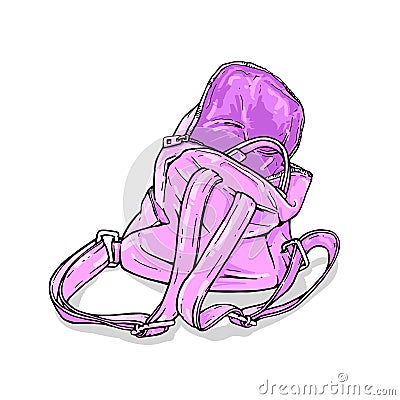 Vector drawn pink backpack isolated on white background Vector Illustration