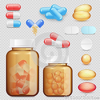 Vector realistic drugs and pills icon set Vector Illustration