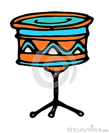 Vector drum on a tripod. isolated elements of the drum of a musical instrument in the style of a doodle, drawn on the side on a Vector Illustration