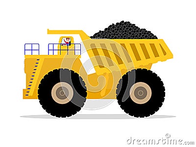 Vector dump truck with driver carries of coal Vector Illustration